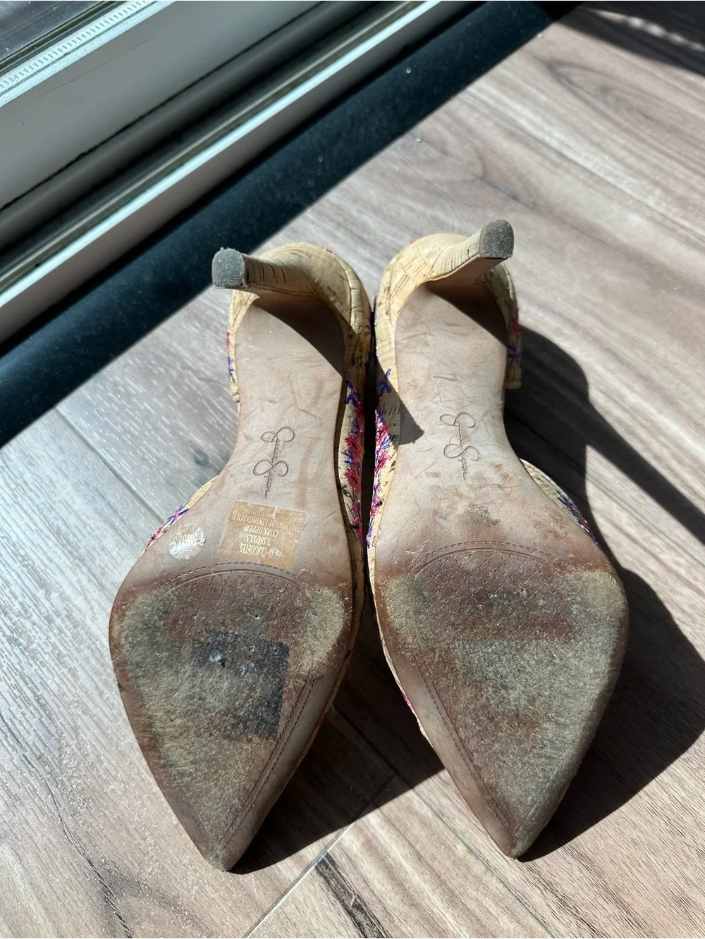 Jessica Simpson Claudette Pink Multi Floral Cork D’Orsay Pumps